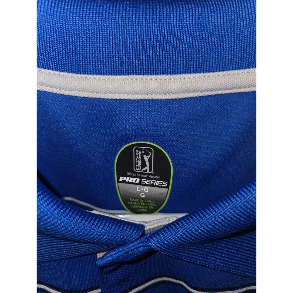 PGA Tour - Pro Series Athletic Fit Golf‎ Polo - Blue Striped L UV PROTECTION NWT